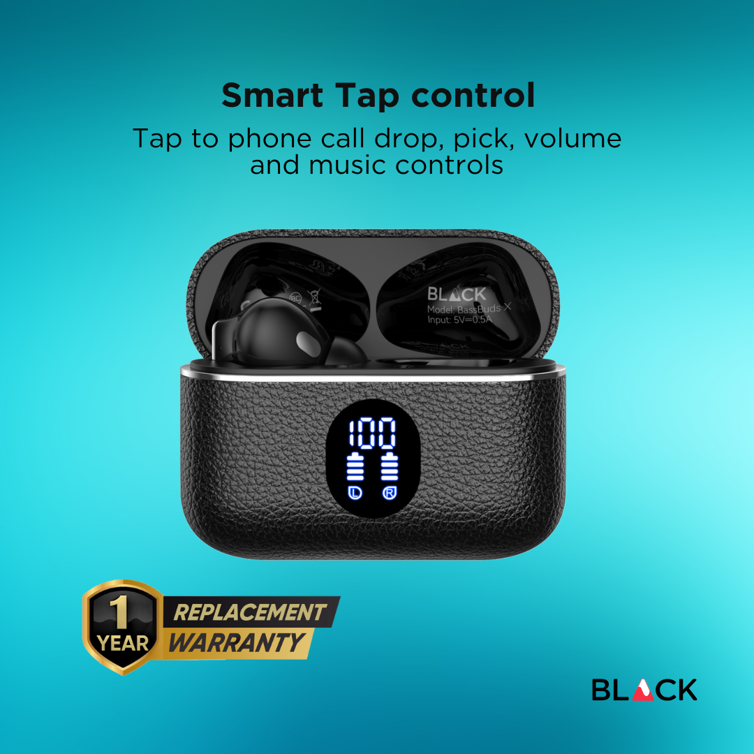 BLACK BassBuds X Hybrid 6 Mic ANC+ENC True Wireless (TWS) Earphones, Upto 45H Playtime, 1 Year Warranty BLACK BassBuds X Hybrid 6 Mic ANC+ENC True Wireless (TWS) Earphones, Upto 45H Playtime, 1 Year Warranty